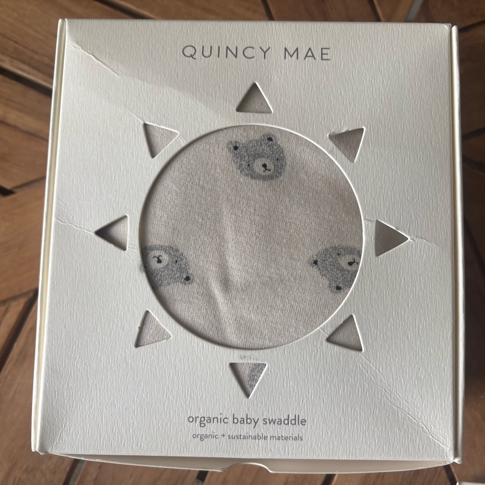 NEW Quincy Mae Organic Baby Swaddle Teddy Bear 42”x42”